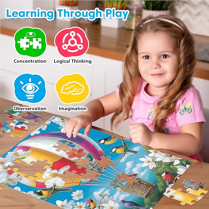 4-Pack 100 Piece Puzzles for Kids Ages 4-6, 6-8 | RV Trailer, Hot Air Balloon, Girl & Cats | Engaging & Educational Jigsaw Puzzles for Girls and Boys