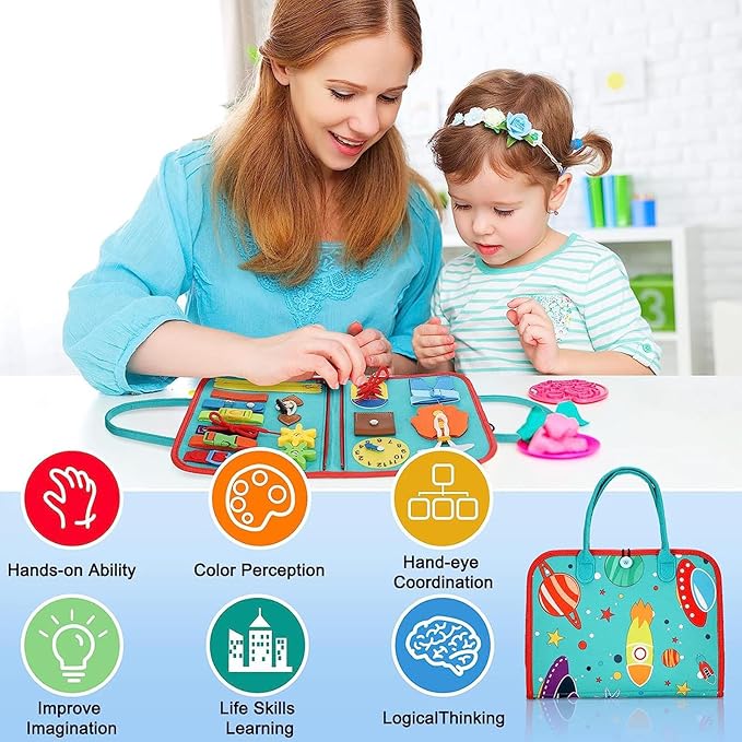 Busy Board for 1 Year Old Sensory Toys for Toddlers 1-3 Montessori Learning Busy Book for Boys Girls Preschool Toys Gift (Green)