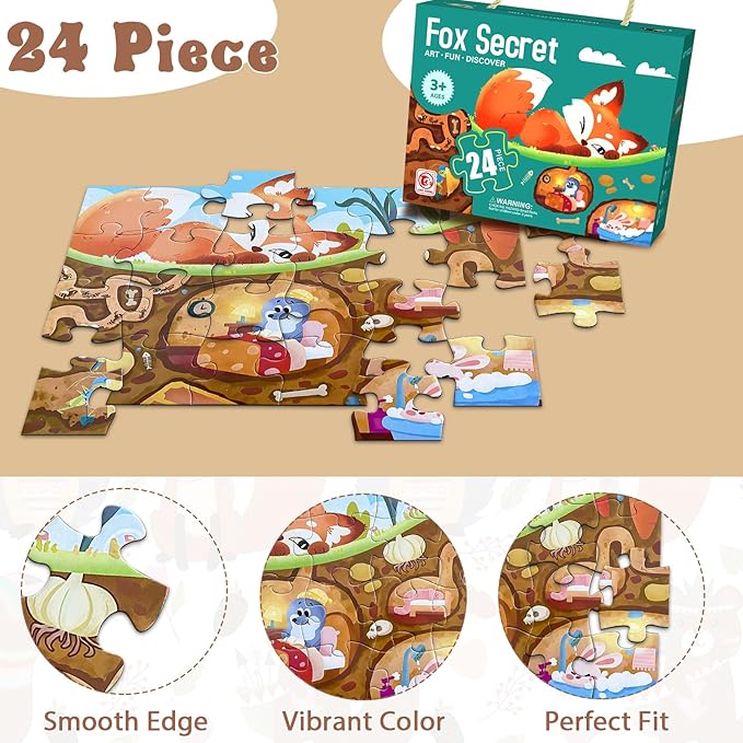Jumbo Floor Puzzle for Kids,Large Jigsaw Puzzles 24 Piece for Kids Ages 3-5 (Fox Secret)