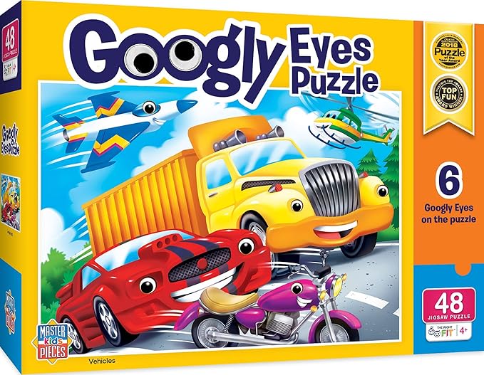 MasterPieces – 48 Piece Jigsaw Puzzle for Kids 4+ Years, Vehicles with Googly Eyes, Educational and Fun Game, Gift Idea for Children, 19" x 14