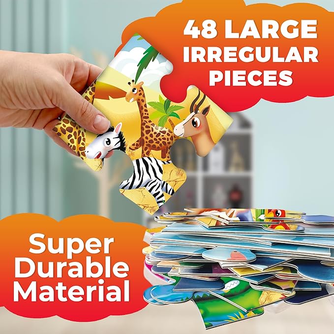 QUOKKA Giant Floor Puzzles for Kids Ages 3-5 - 2x3 Feet 48 Piece Puzzles for Kids Ages 4-8 - Educational Toys on Large Puzzles for Boys and Girls Ages 3-5 - Africa Toy Gift Activities