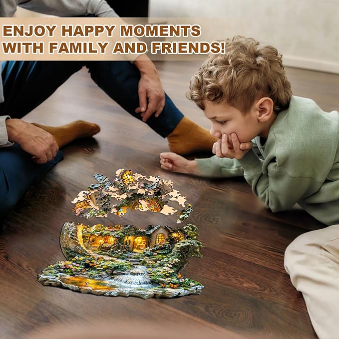 Jigfoxy Wooden Puzzle for Adults, Garden on The Moon Jigsaw Puzzles for Adult, Unique Animal Shape Wood Cut Puzzles, Christmas Thanksgiving Gifts for Friends Family (S-8.5 * 8.3in-100pcs)