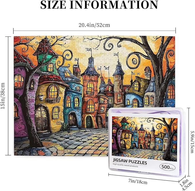 Fairytale House Colorful Houses Puzzles for Adults 500 Pieces, Fairy Tale Town，Charm Town，Whimsical Jigsaw Puzzle,Magic Puzzle Art，Challenging for Night Game