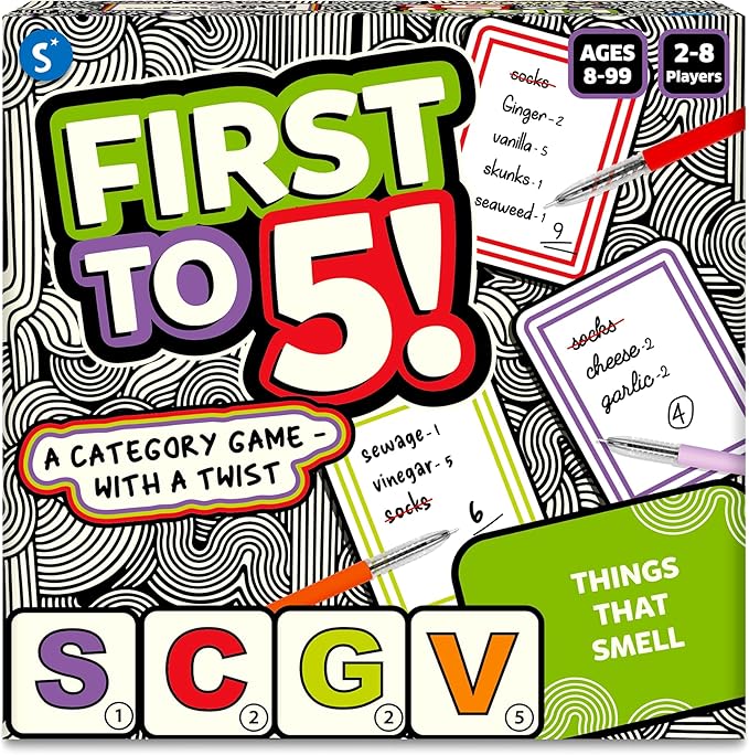 Skillmatics Board & Card Game - First to 5, Category Game with a Twist, Perfect for Parties, Family, Game Night, Quick Thinking, Gifts for Kids, Teens, Adults, Ages 8, 9, 10 & Up, 2-8 Players