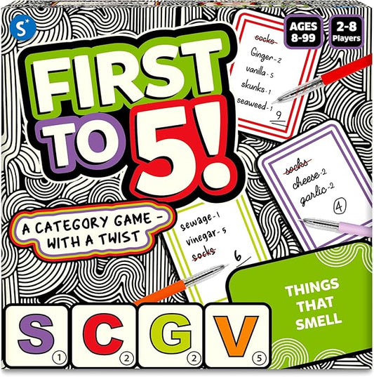 Skillmatics Board & Card Game - First to 5, Category Game with a Twist, Perfect for Parties, Family, Game Night, Quick Thinking, Gifts for Kids, Teens, Adults, Ages 8, 9, 10 & Up, 2-8 Players