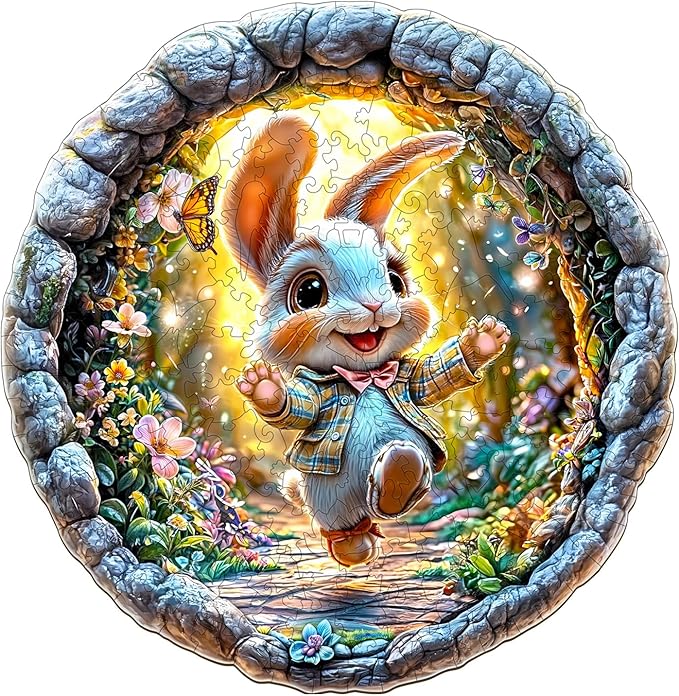 Wooden Puzzles for Adults - Cheerful Bunny Wooden Puzzles - Unique Shaped Wooden Jigsaw Puzzles - Animal Wooden Puzzle Creative Bunny Gifts - Puzzle Toys - 195pcs