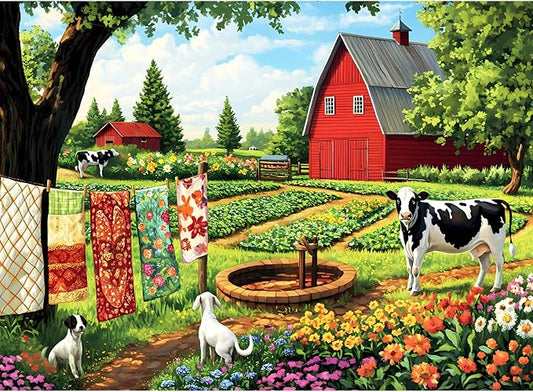 300 Piece Puzzles for Adults,Farm Puzzle 300 Pieces,Summer Cow Jigsaw Puzzles 300 Piece for Adults Children Seniors,Challenging Puzzles Family Activity Game Nights Gift Toy 20.5x15 in