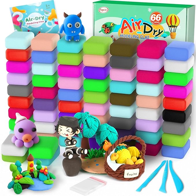 ARTPAR Air Dry Clay 66 Colors, Modeling Clay for Kids, Model Magic DIY Molding Clay Kit with Sculpting Tools, Soft & Ultra Light, Art and Crafts for Boys and Girls 3-12 Years Old.