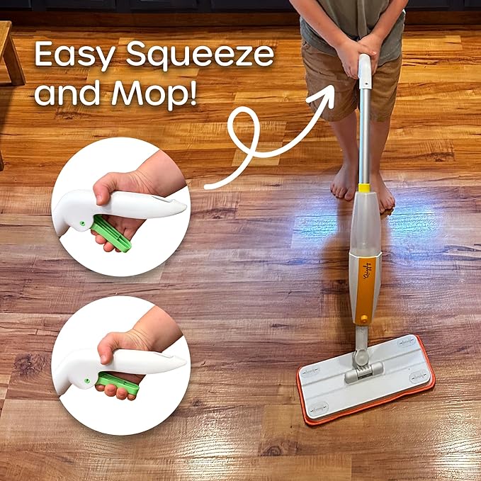 Quiggly Toy Spray Mop for Kids - Toddler Cleaning Set with Real Water Sprayer - Montessori Cleaning Set Mini Sweeper - Educational and Fun Kids Mop - Squeeze and Spray