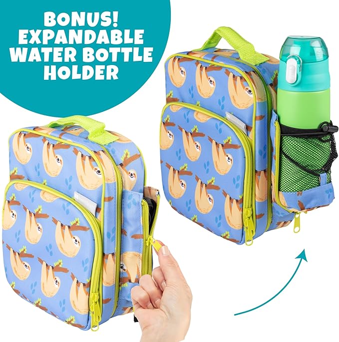 Kids Insulated Lunch Box w Snack Pocket & Expandable Water Bottle Holder For Girls- Waterproof Lunchbox Tote Keeps Food Hotter or Colder Longer - Reusable Back to School Bag Fits Most Bento Containers