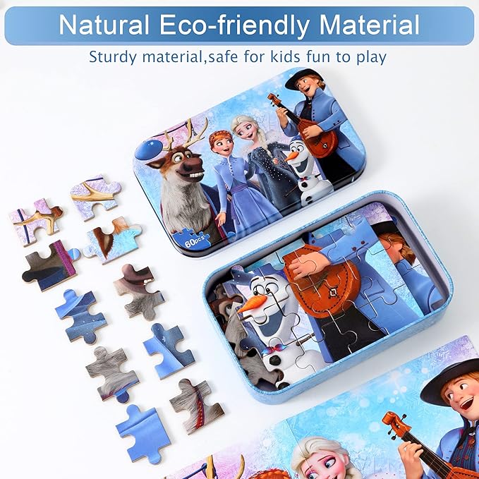 Puzzles for Kids Ages 4-8, 60 Pieces Puzzles for Kids Ages 3-5 in a Metal Box Girls and Boys Learning Educational Jigsaw Puzzle Toys Gifts