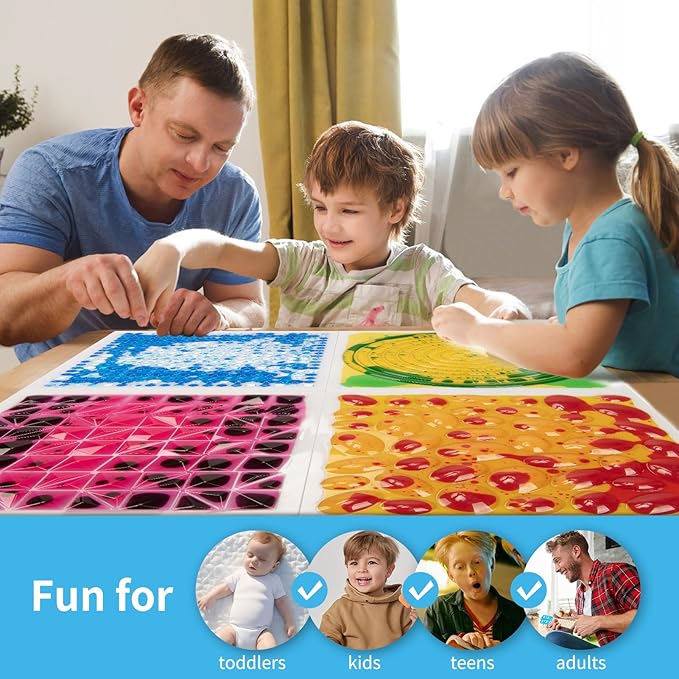 Art3d 12"x12" Textured Liquid Sensory Flooring Tiles, Interactive Glossy Fusion Play Mats for Kids, Toddler, Teens, Stress Relief & Calming Toys, 4pcs per Set