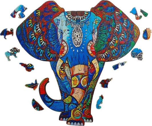 Wooden Jigsaw Puzzle for Adults,Unique Elephant Animals Shaped Magic Jigsaw Puzzle Pieces Best Gift for Adults,Can be Used as a Cool Mouse Pad, 150pcs,(9.5x9.5 inches) Large…