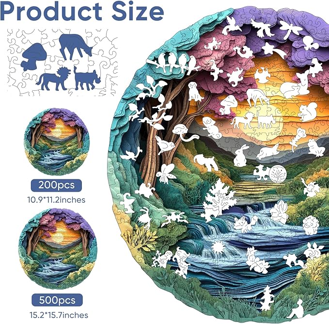 Wooden Puzzles for Adults, 3D Vision Effects Nature Landscape Wooden Jigsaw Puzzles 500pcs, 15.2x15.7in, Unique Shape Wood Puzzles Adult, Creative Gift for Adults and Kids Home Decor