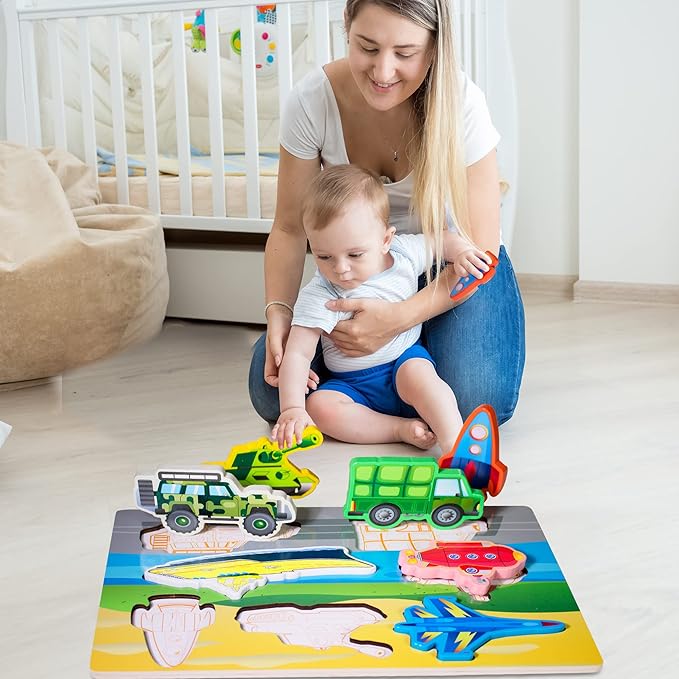 Wooden Peg Puzzle for Toddlers 1-3 Year Old,Funsland Puzzles Gifts Colorful Toys Cartoon Gifts,Arsenal Puzzles