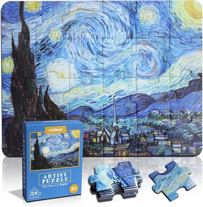 24 Pieces Starry Night Puzzle, Toddler Easy Puzzles for Kids Ages 3-5,4-6 Artist-an Intellectual Decompression Entertainment Game and Preschool Educational Learning Toys