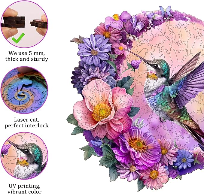 Jigfoxy Wooden Puzzles for Adults, Hummingbird Wood Puzzles Adult, Unique Animal Shape Wooden Jigsaw Puzzles for Adults, Birthday Gifts for Puzzle Lovers, Family, Friend (XL-17.3 * 16.6in-500 pcs)