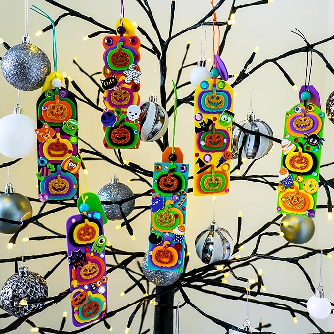 Winlyn 36 Sets Halloween Craft Kits Fall Crafts DIY Pumpkin Jack-O'-Lantern Bookmark Ornaments Decorations Art Sets Halloween Foam Stickers Art and Crafts for Kids Classroom Activities Party Favors