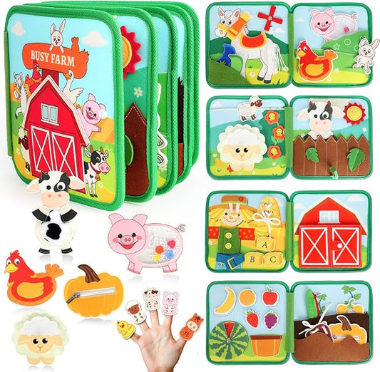 HomeEvolution Farm Busy Book for Toddlers 1-3, Montessori Busy Board for 1 Year Old, Airplane Toys for Toddlers 1-3, Car and Road Trip Travel Toy, Quiet Educational Activity Book, Fine Motor Skills