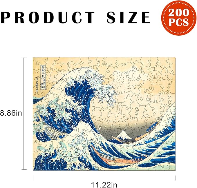 Adults Wooden Puzzles, Wooden Jigsaw Puzzles, Unique Irregular Shape Sea Wave Wood Puzzles, 200 Pcs, Wall Art Decoration for Home