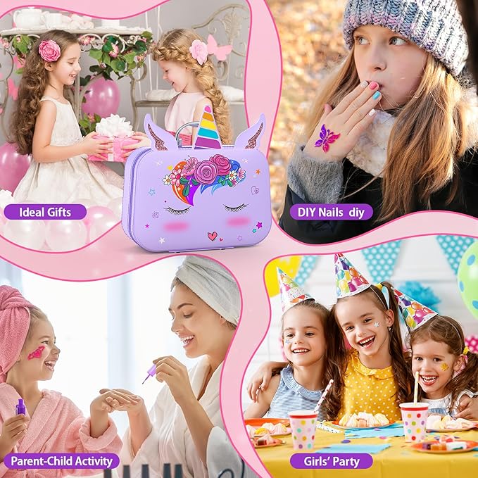 Kids Nail Polish Set for Girls, Nail Art Kit with Non-Toxic Nail Polish & DIY Nail Stickers, Kids Nail kit with Nail Dryer and Peelable Nail Polish, Gift Toys for Girls Age 3-12