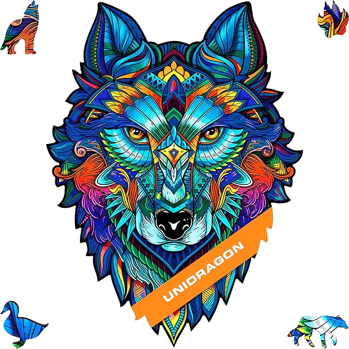 UNIDRAGON Wooden Puzzles for Adults Unique Jigsaw Puzzles - Small Majestic Wolf Small 6.7" х9.5 99 PCS Deko with Cut 0.03 mm Wood Accuracy Animal