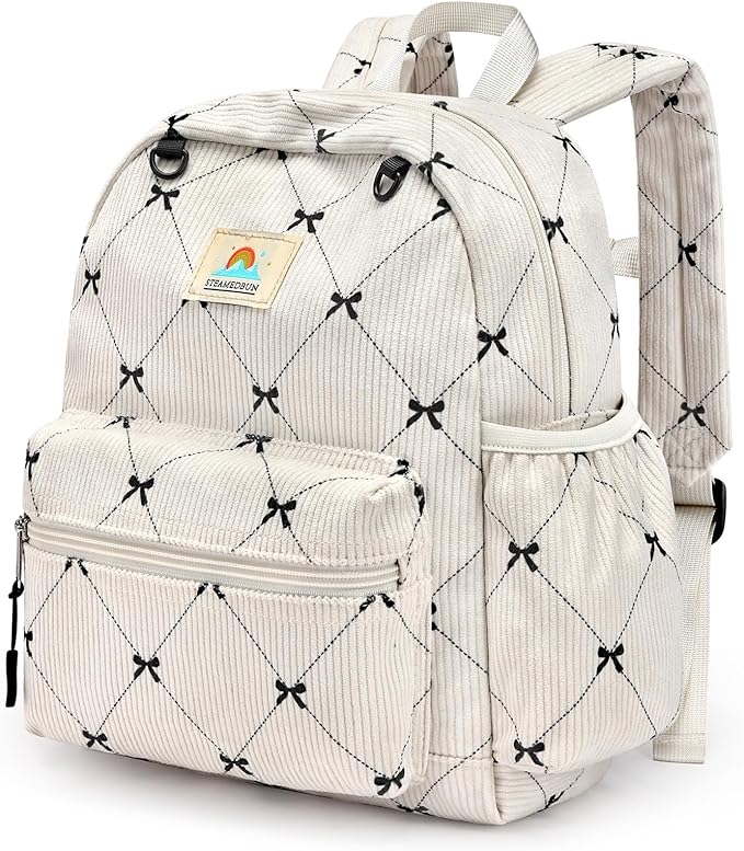 STEAMEDBUN Corduroy Toddler Backpack for Girls 2-4: Kids backpack for Boys Girls - 12 inch Preschool Kindergarten Backpacks - Bow