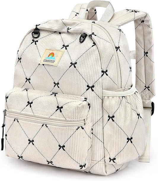 STEAMEDBUN Corduroy Toddler Backpack for Girls 2-4: Kids backpack for Boys Girls - 12 inch Preschool Kindergarten Backpacks - Bow