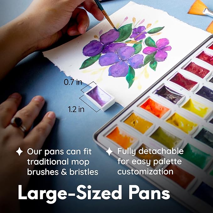 Mozart Premium Japanese Watercolor Paint Set - 40 Rich Colors with Metallic, Neon Pans - Artist-Quality Set for Adults, Kids & Students - Water Color - Metallic Watercolor Paints