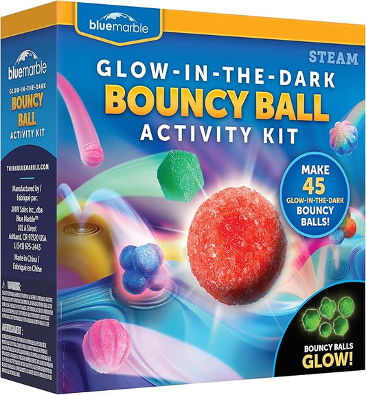 Blue Marble Bouncy Ball Science Kit - Make Up to 45 Glow in The Dark Bouncy Balls for Kids with 6 Colors & 5 Mold Shapes, DIY STEM Projects, Science Kit for Kids, Kids Science Projects, Ball Maker