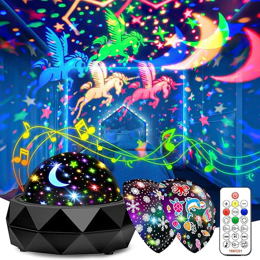PIKOY Kids Night Light Projector,15 Colors+15 White Noise+3 Films+Remote+AUTO Timer Projector Night Light for Kids Room,Rechargeable Star Lights for Ceiling,Gifts Star Projector Lights for Bedroom