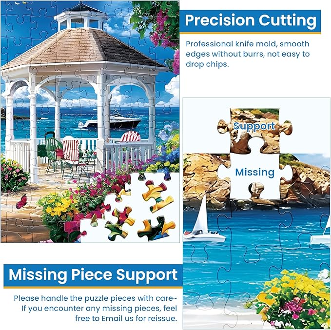300 Piece Puzzles for Adults,Ocean Beach Jigsaw Puzzle for Adults Kids Elderly,Large Piece Oceanside Puzzle for Kids Age 8-10 10-12,Challenging Summer Puzzle with Letters on Back,Great Gift 20.5x15in