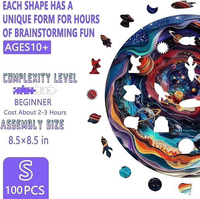 Wooden Puzzles for Adults - Flat Puzzle with 3D Visual Effect, Unique Shape Universal Puzzle, Wood Puzzles Adult, Gifts for Family and Friends, Wall Art Home Decor (S-8.5 * 8.5in-100 Pcs)