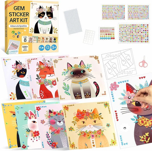 Marlrin Cats Crafts for Kids Ages 4-8,Gem Stickers Crafts for Kids,Diamond Art Kits,Arts and Crafts Kits,Craft Kit for Girls 6-8,Birthday and Christmas Gift for Girls & Boys Ages 3, 4, 5, 6, 7, 8