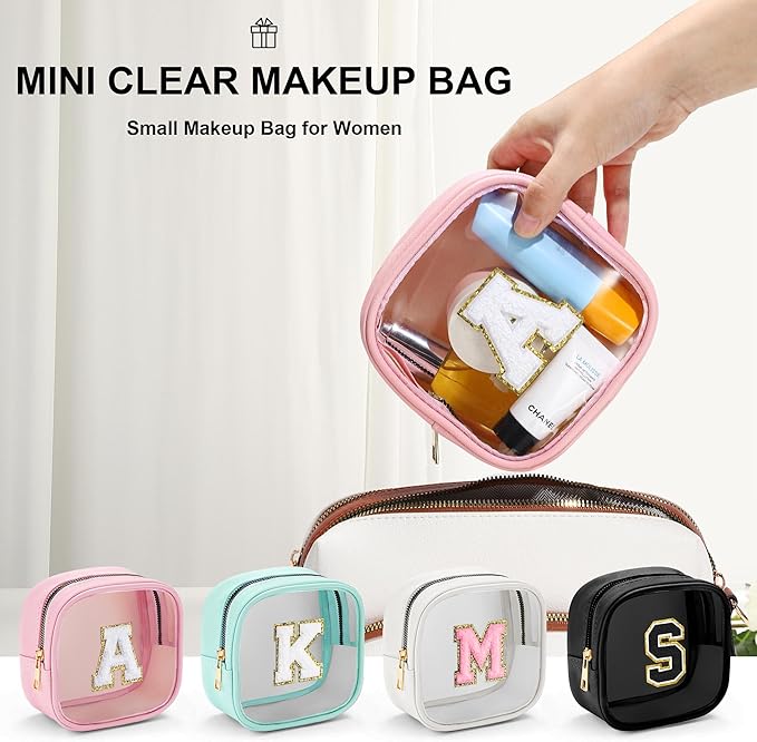 YOOLIFE Small Makeup Bag, Clear Makeup Bag Preppy Cosmetic Bags Travel Essentials Gifts for Women Teen Girlfriend Teacher Birthday Gifts 12 13 14 15 16 Years Old Girl Gifts Trendy Stuff White Mini A