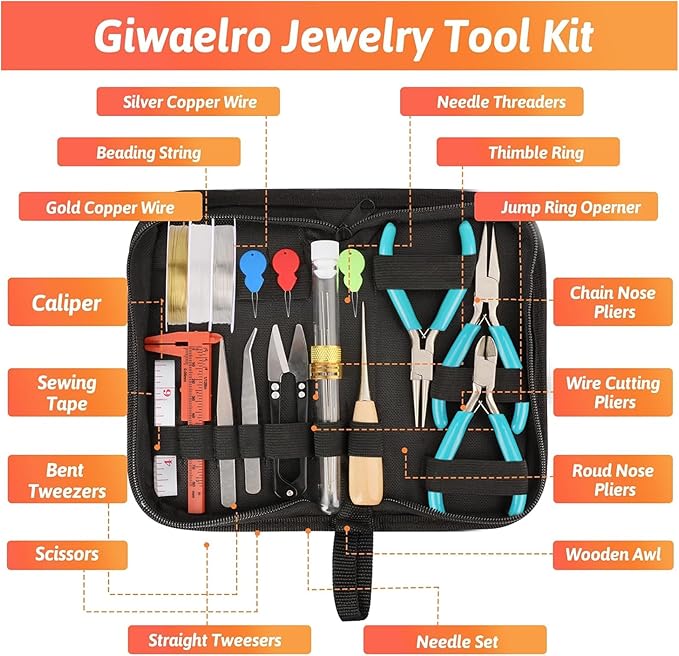 Jewelry Making Kit for Adults, Jewelry Making Supplies with Jewelry Making Tools, Jewelry Pliers, Jewelry Wires, Findings, Necklace Chains, Magnifier and Storage Bag (Blue)