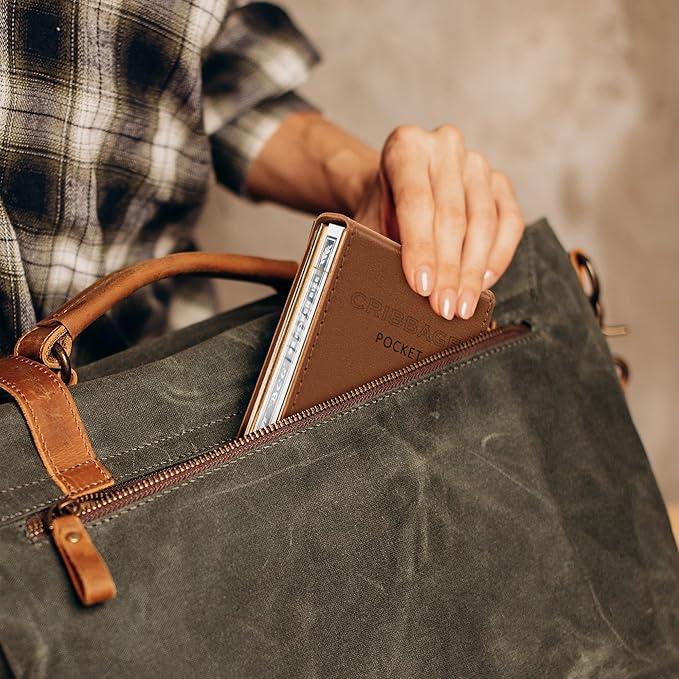 Travel Cribbage Board Game Set, Portable Unique Peg-Free Cribbage Board, Leather & Magnetic Rotating Wood Scoreboard with Playing Cards, Pocket Sized Tiny Card Game Board