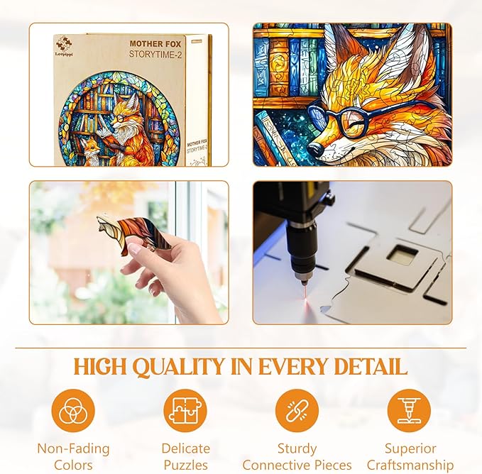 Wooden Puzzles for Adults, Mother Fox Storytime Wood Puzzles Adult, Wooden Jigsaw Puzzles for Adults Kids, Creative Birthday Gifts for Friends Family Game(11.4 * 11.4in 200pcs)