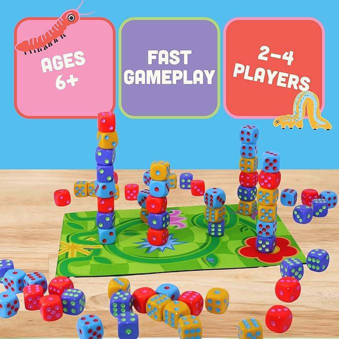 Stack-a-Pillars – Dice Stacking Family Game for 2-4 Players | Fun 15-Minute Strategy Games with Dice Set and Double-Sided Mat | Great for Game Night, Travel, Kids, and Adults