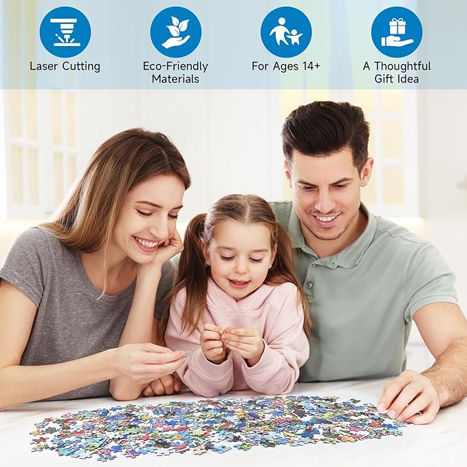 Seaside Town Jigsaw Puzzles, 1000 Piece Jigsaw Puzzles for Adults - Ocean Boat Seagull Landscape Puzzle - Challenging for Adults with Vibrant Coastal Art - 28x20 Inch, Family Games & Gift