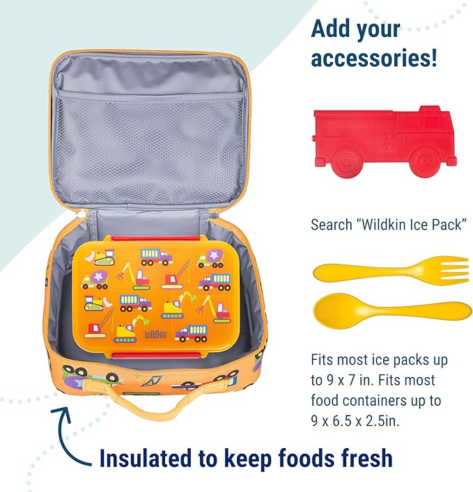 Wildkin Kids Insulated Lunch Box – Durable and Reusable for School & Travel - Under Construction