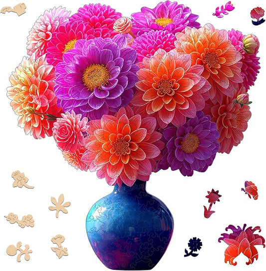 Wooden Puzzles for Adults, 501 Pieces Flower Vase Wooden Jigsaw Puzzles, Floral Puzzle Unique Shaped Gift for Adults and Kids on Birthday, Thanksgiving, Family Puzzle Games (15.4'' x 14.4'')