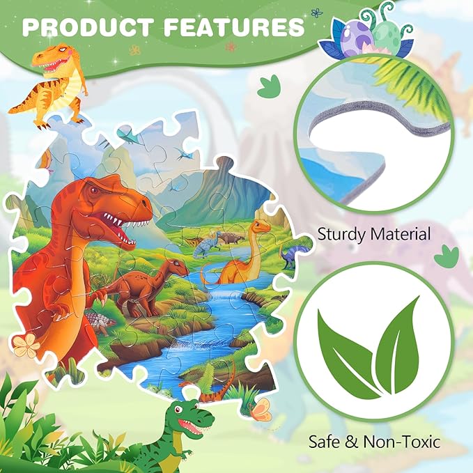 Civaner 70 Pieces Floor Puzzles for Kids Large Puzzles for Kids Ages 3 4 5 6 7 8 Jigsaw Puzzle Educational Puzzle Toy Gifts for Toddlers Boys Girls Baby Shower Birthday(Jurassic Dinosaur)
