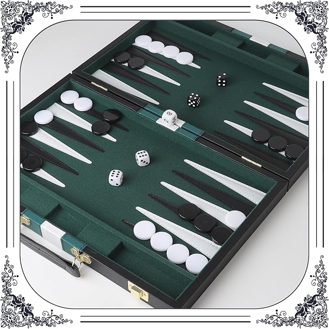 Froggod 15 inch Backgammon Sets for Adults - Classic Board Game for Adults - Portable Travel Backgammon Set for 2 Players - Perfect Adult Board Games for Gifts & Family Fun(Black)