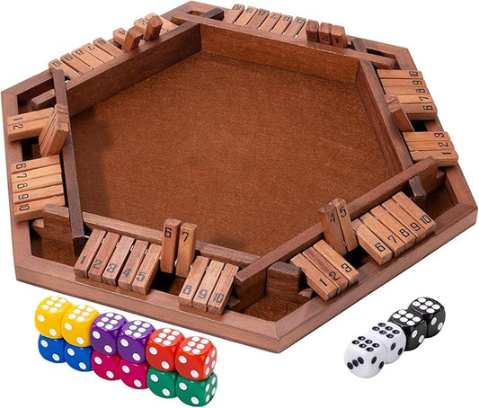 Shut The Box Wood Board Game,2-6 Player Puzzle Game, 16 Dice Educational and Entertaining Classic Tabletop Math Game for Kids