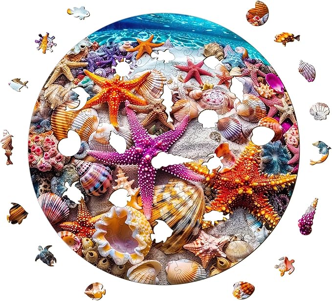 Wooden Puzzles for Adults, 300 Pieces Starfish Puzzle, Wood Adult Puzzles, Birthday Gifts for Jigsaw Lover, DIY Wooden Jigsaw(L-13.4 * 13.4in)