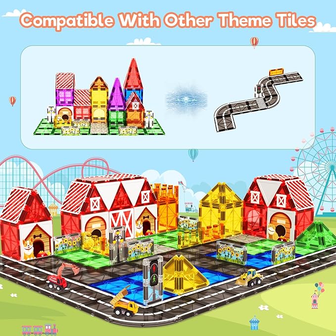 Magnetic Tiles Toddler Toys Garden Farm Animal Set, Magnetic Blocks Montessori Sensory Educational Learning Building Magnet Toys for 3 4 5 6 Year Old Boys Girls, Kids Games Party Birthday Easter Gifts