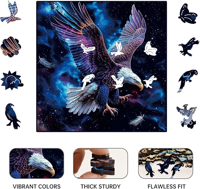 Wooden Puzzle for Adults,Magical Eagle Jigsaw Puzzles(11 * 11inch-200 Piece),Beautiful Wooden Puzzle with Box Birthday Gifts for Adults Family Game