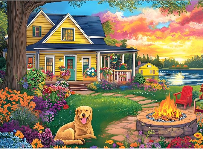 500 Piece Puzzle for Adults Puzzle, Cute Dog Jigsaw Puzzle 500 Pieces, Garden House and Flowers Puzzles 500 Pieces for Adults Seniors, Fun Challenging Family Games Holiday Party Gifts 20.5×15 in