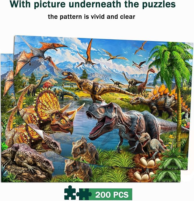 Puzzles for Kids Ages 6-8 – 200 Piece Dinosaur Puzzle for Kids Ages 6-12 – Fun and Educational Gift for Boys and Girls